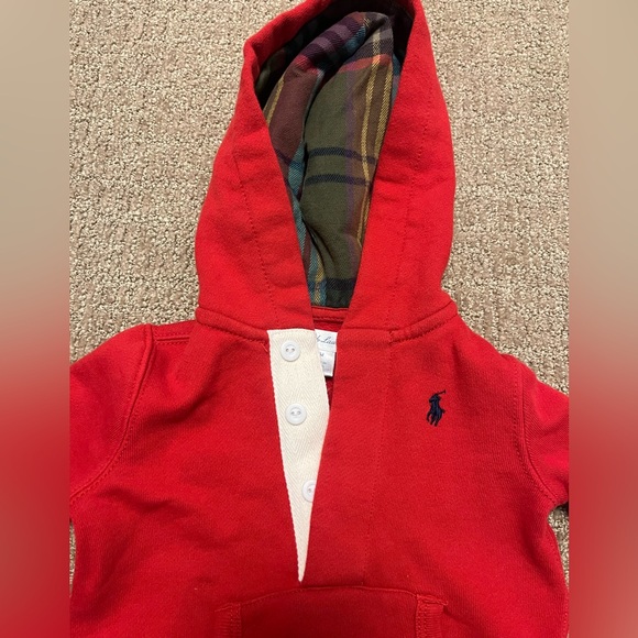 Ralph Lauren Baby Boy Red Hooded One-Piece Sweatshirt Material Longall - Picture 4 of 4
